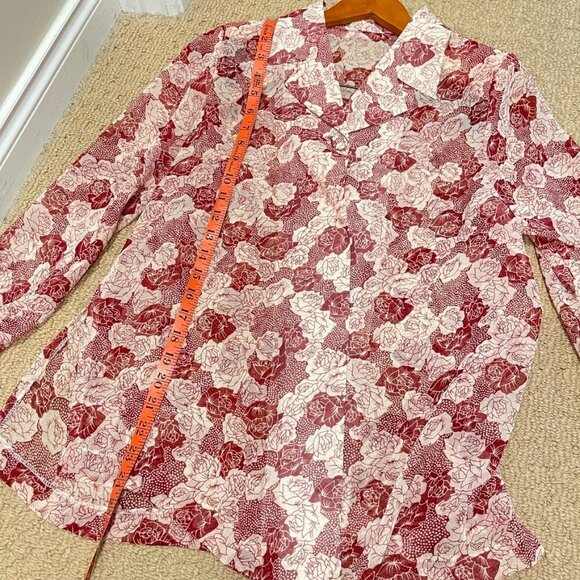 Vintage Sheer Floral Rose Button up Collar Blouse Red & White - Picture 14 of 14